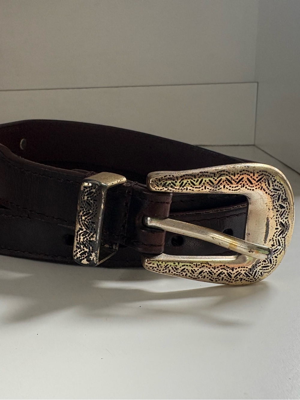 Dark Brown Full Grain Leather Belt with Decorative Buckle